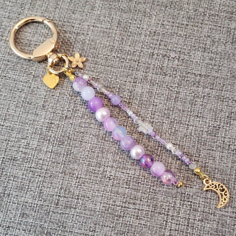Elegant Purple Beaded Bag Charm with Gold Accents